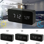 Wooden Digital Alarm Clock, LED Alarm Clock with Temperature