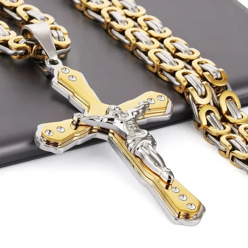 Men's Gold Cross Pendant Necklace