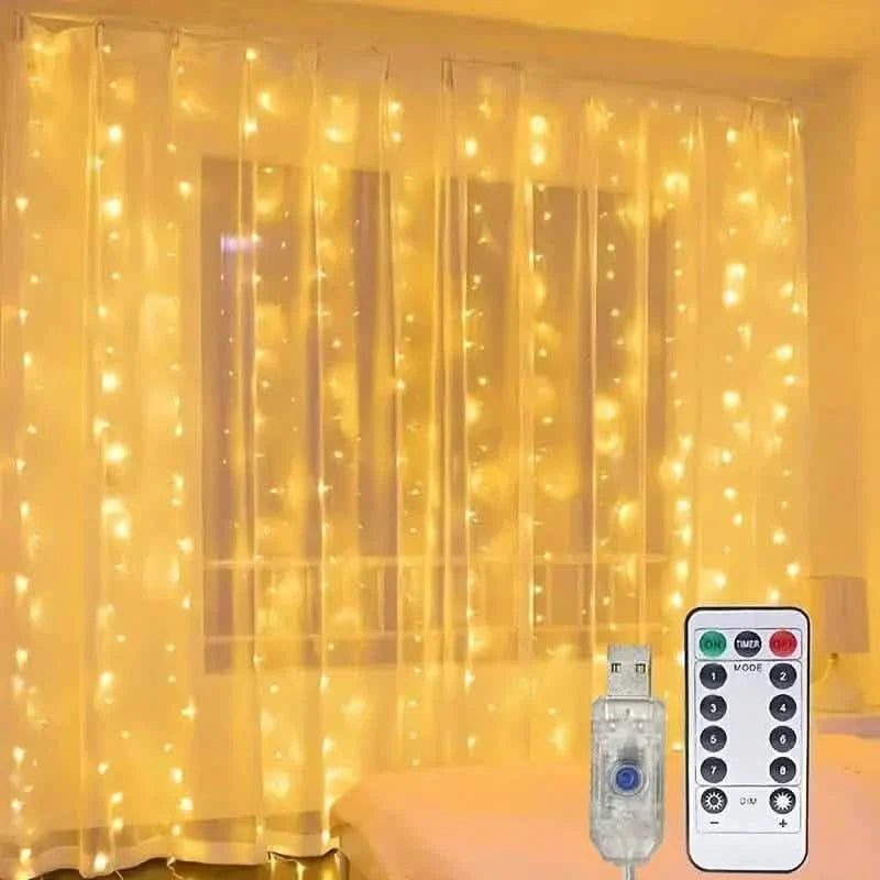 LED Curtain Garland 6x3M/3x3M USB Power Fairy Lights with Remote Control for Christmas New Year Window Decor Festoon Lighting