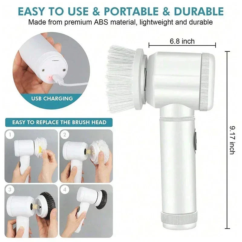 5-in-1 Electric Spin Scrubber Brush For Bathroom Tile Bathtub Sink, Power Scrubber With 5 Replaceable Brush Heads