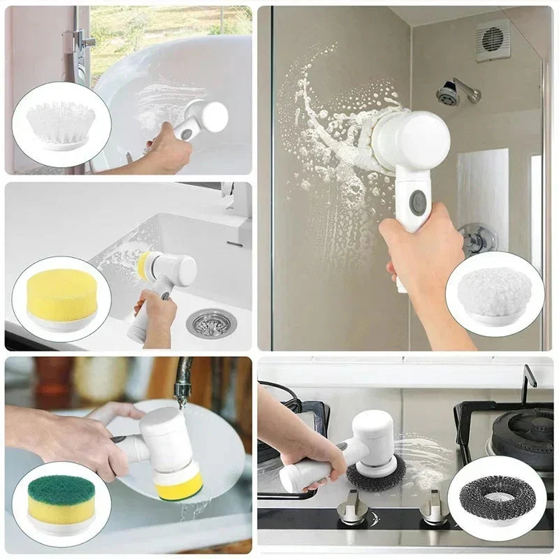 5-in-1 Electric Spin Scrubber Brush For Bathroom Tile Bathtub Sink, Power Scrubber With 5 Replaceable Brush Heads