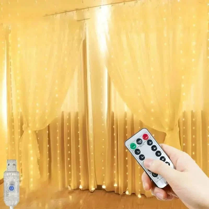 LED Curtain Garland 6x3M/3x3M USB Power Fairy Lights with Remote Control for Christmas New Year Window Decor Festoon Lighting