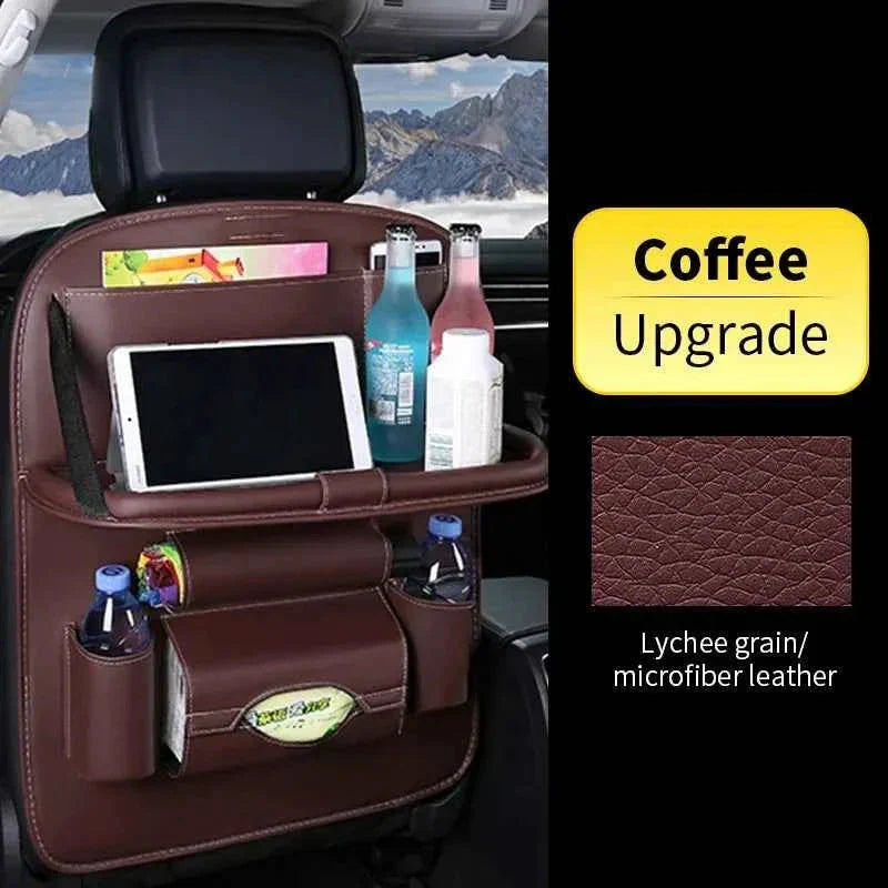 Car Back Seat Organizer Storage Bag with Foldable Table Tray Tablet Holder Tissue Box Auto Back Seat Bag Protector Accessories