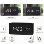 Wooden Digital Alarm Clock, LED Alarm Clock with Temperature