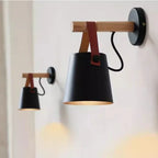 Nordic Wood & Leather Wall Lamp | Hanging Bedside Light