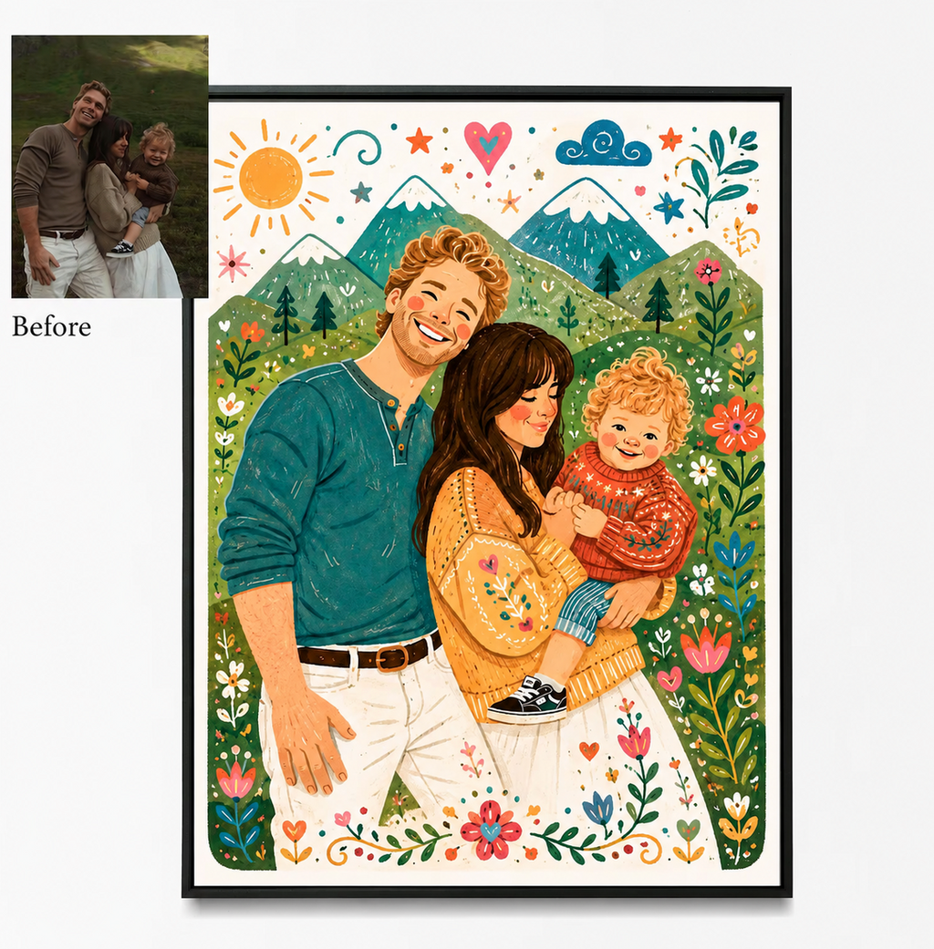 Custom Family Portrait Illustration, Cartoon Portrait, Personalized Digital Drawing From Photo, Memorial Gift for Mom, Gift for her