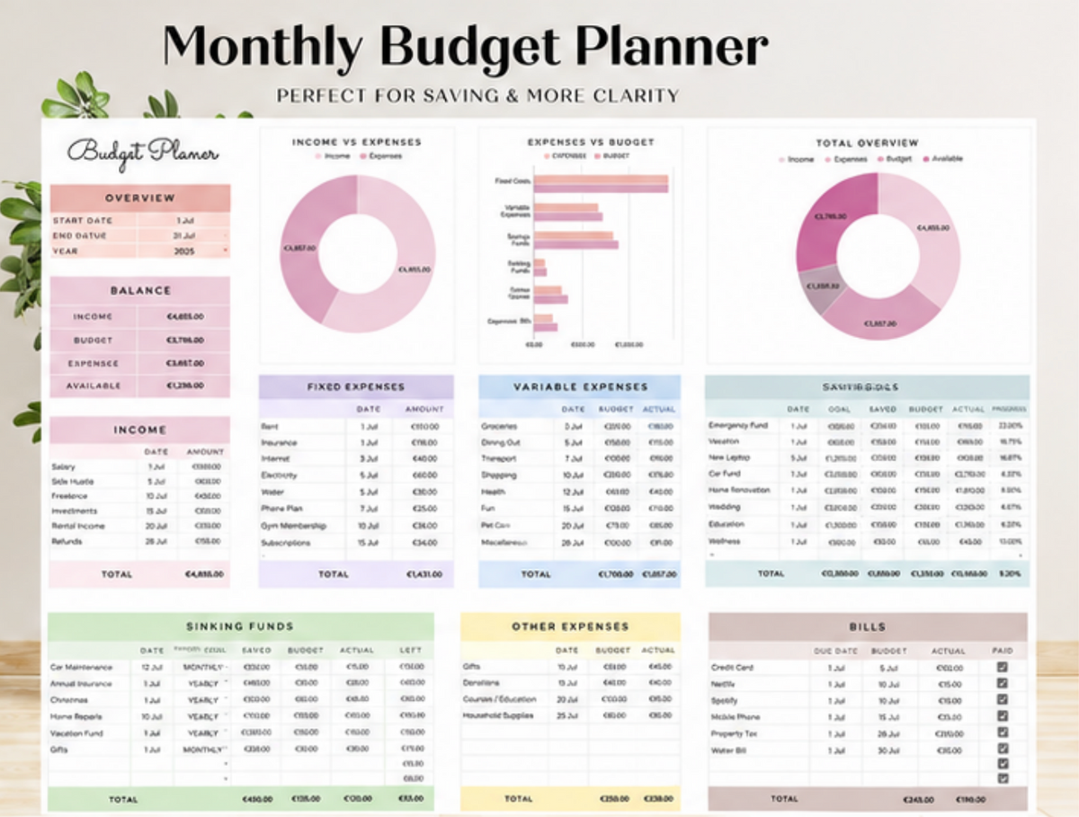 Monthly Budget Planner – English, Google Sheets,