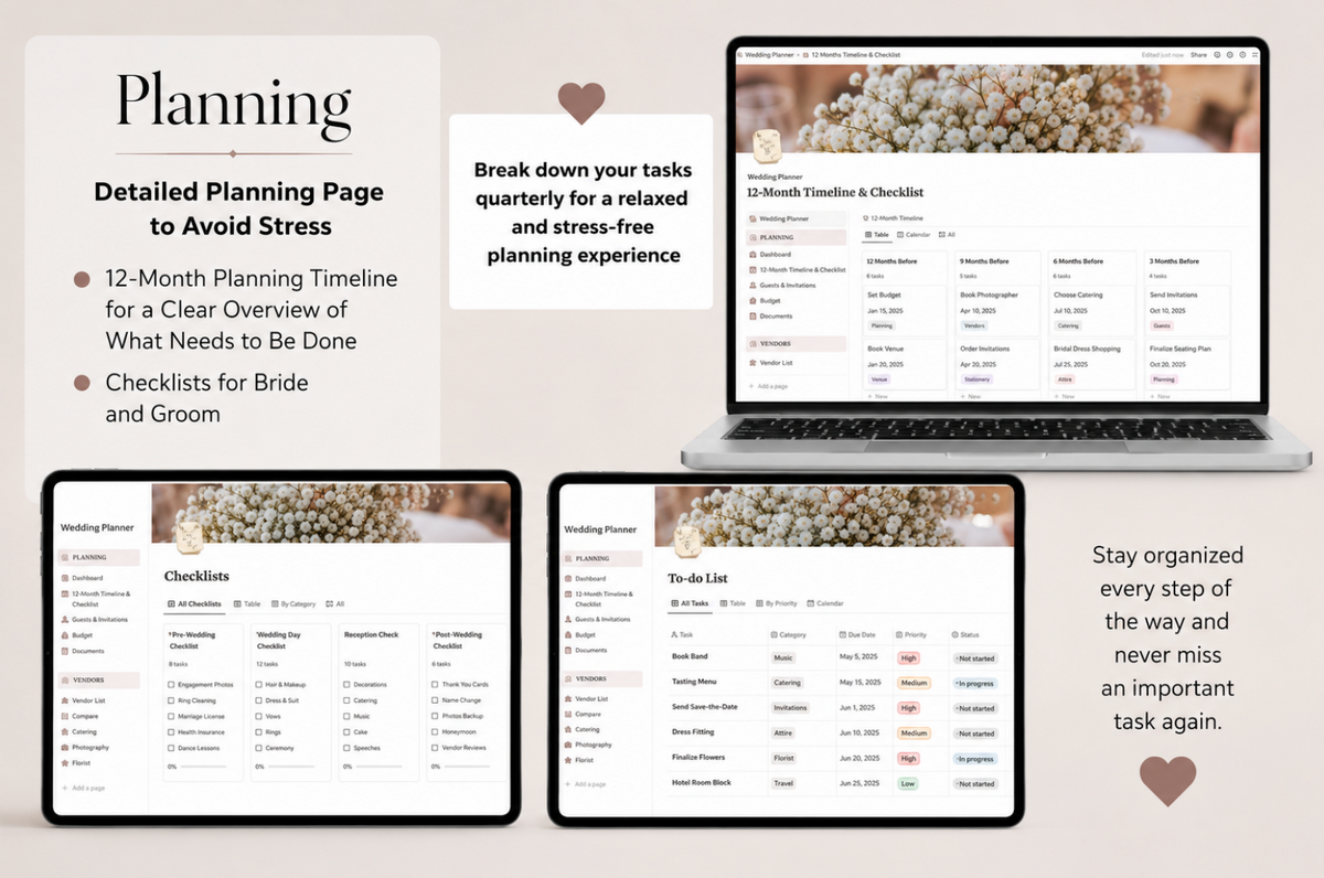💍 Ultimate Wedding Planner – All-in-One Notion Temp