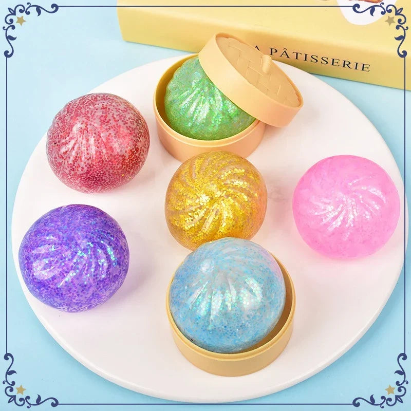 Mini Dumpling Squishy | Glitter Steamer Bun Squeeze Toy
