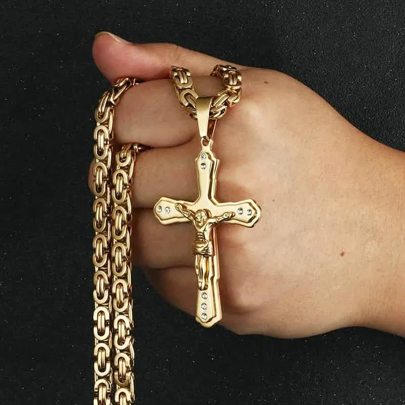 Men's Gold Cross Pendant Necklace