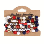 Set American Flag Theme Bracelet Independence Day Beaded Stretch Bracelet