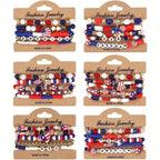 Set American Flag Theme Bracelet Independence Day Beaded Stretch Bracelet