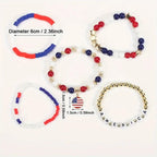 Set American Flag Theme Bracelet Independence Day Beaded Stretch Bracelet
