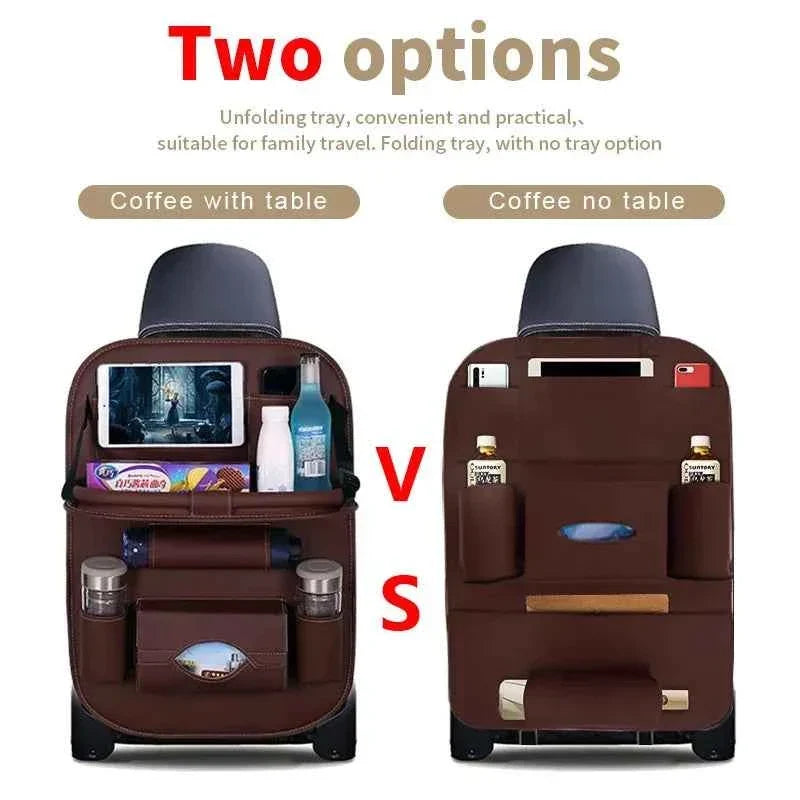 Car Back Seat Organizer Storage Bag with Foldable Table Tray Tablet Holder Tissue Box Auto Back Seat Bag Protector Accessories