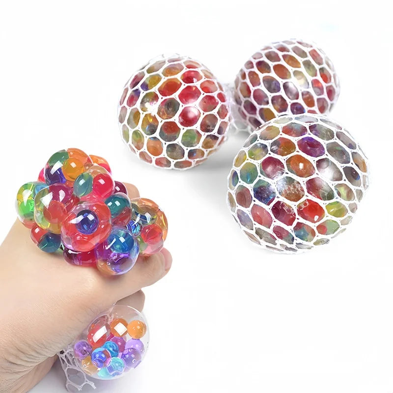Rainbow Bead Squishy Stress Ball | TPR Sensory Decompression Toy for Kids and Adults