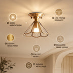 Single-Bulb Flush Mount Lighting Minimalism Scalloped Metal Semi Flush Mount in Brass