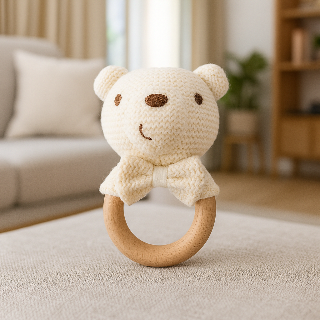 Knit Bear Baby Rattle Toy