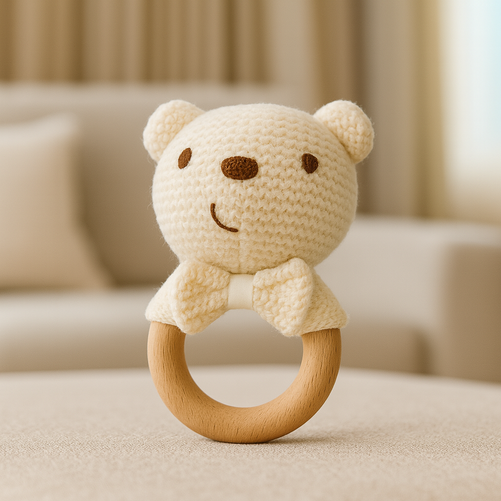 Knit Bear Baby Rattle Toy