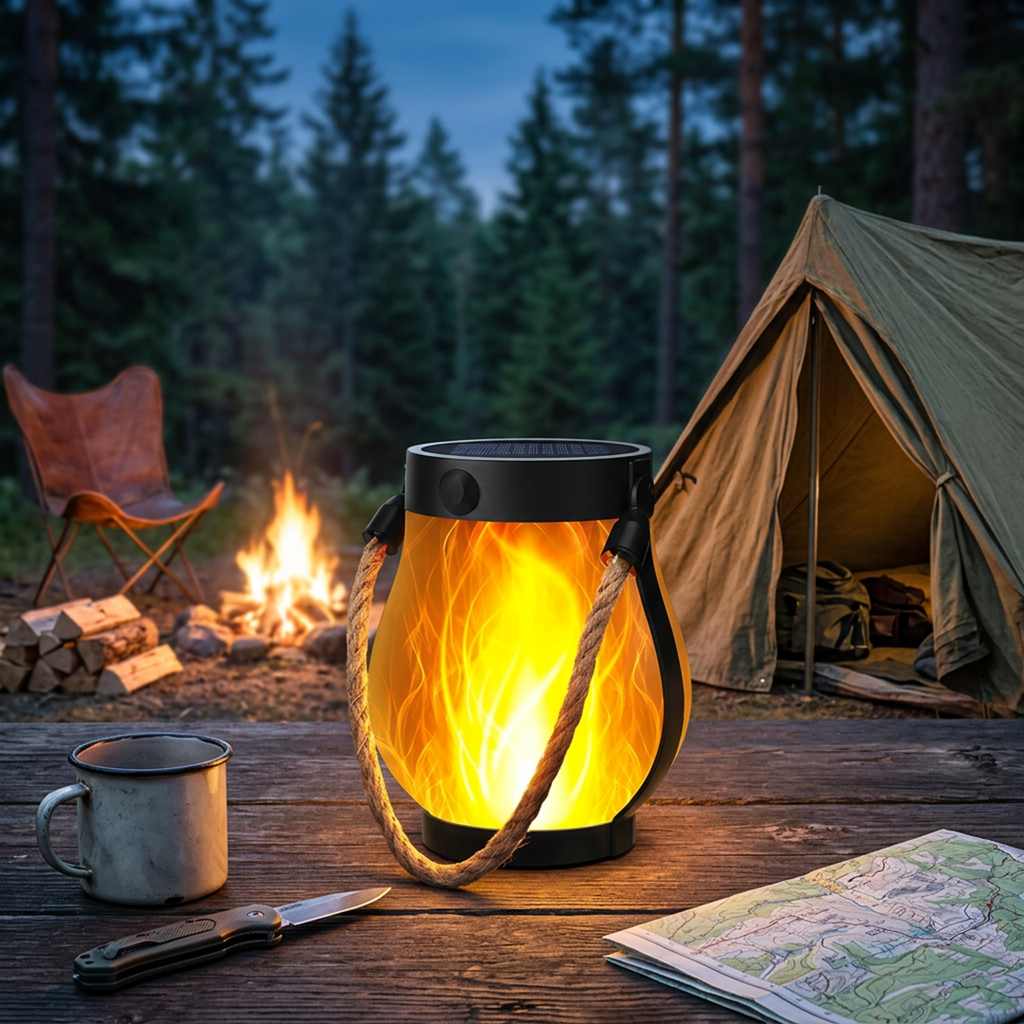 Solar Flame Lanterns with Hemp Rope