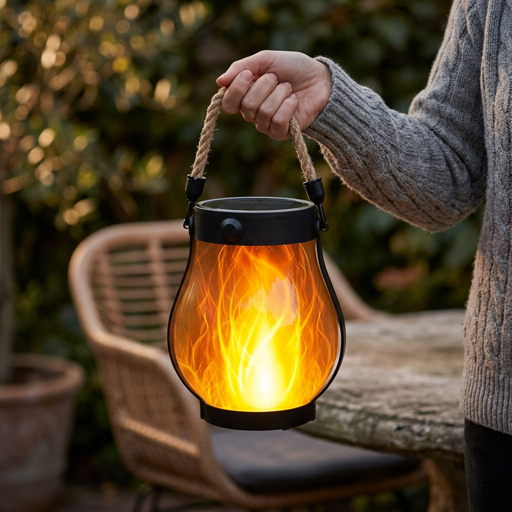 Solar Flame Lanterns with Hemp Rope