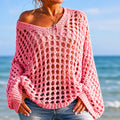 Women's Cover Up Crochet Sweater Loose Fit Beach Pullover Top