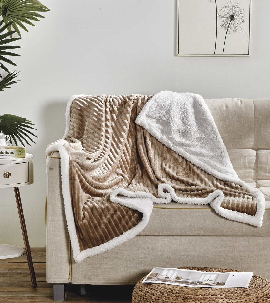 Corduroy Sherpa Reversible Throw Blanket, 50 × 60 in
