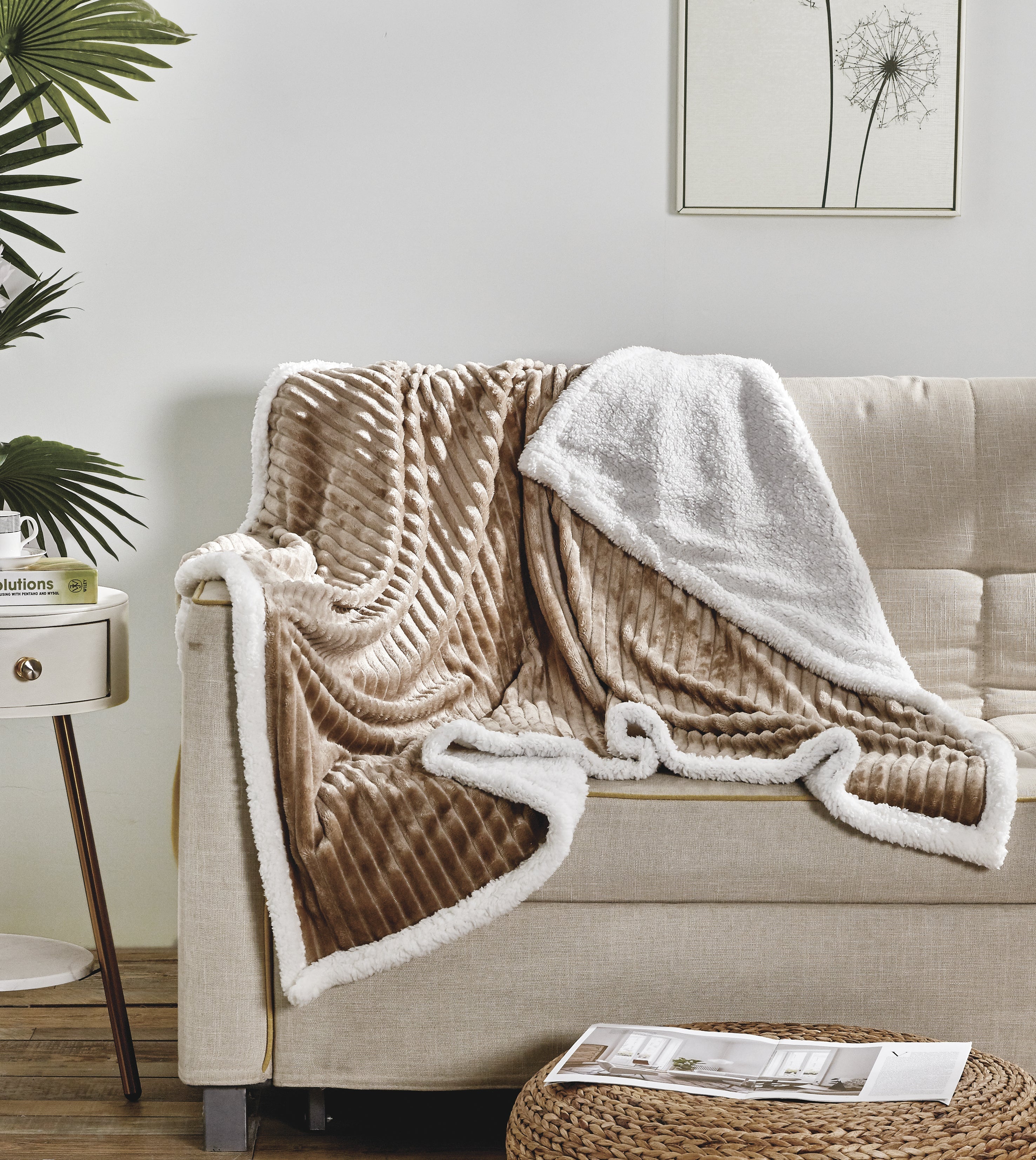 Corduroy Sherpa Reversible Throw Blanket, 50 × 60 in