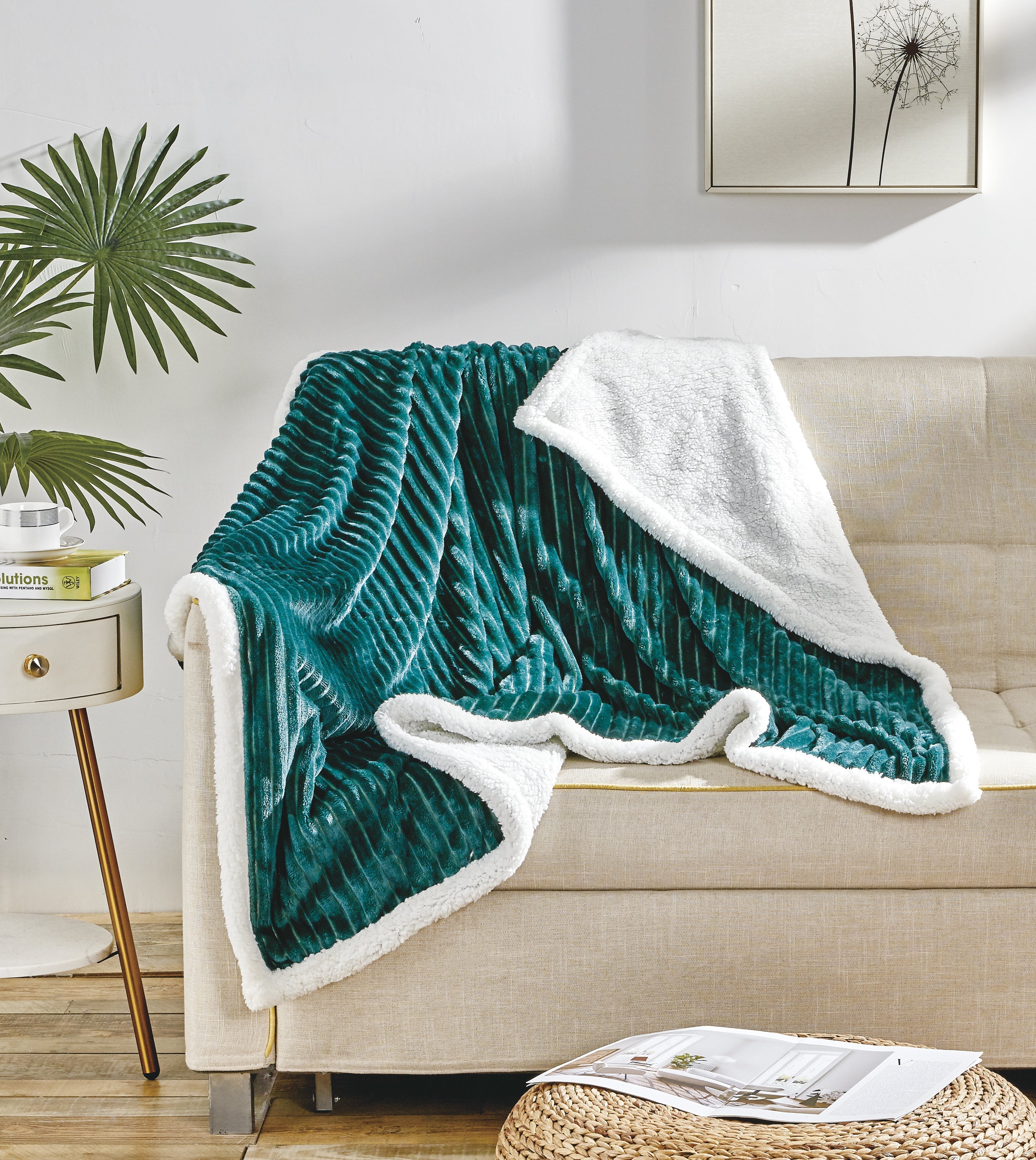 Corduroy Sherpa Reversible Throw Blanket, 50 × 60 in