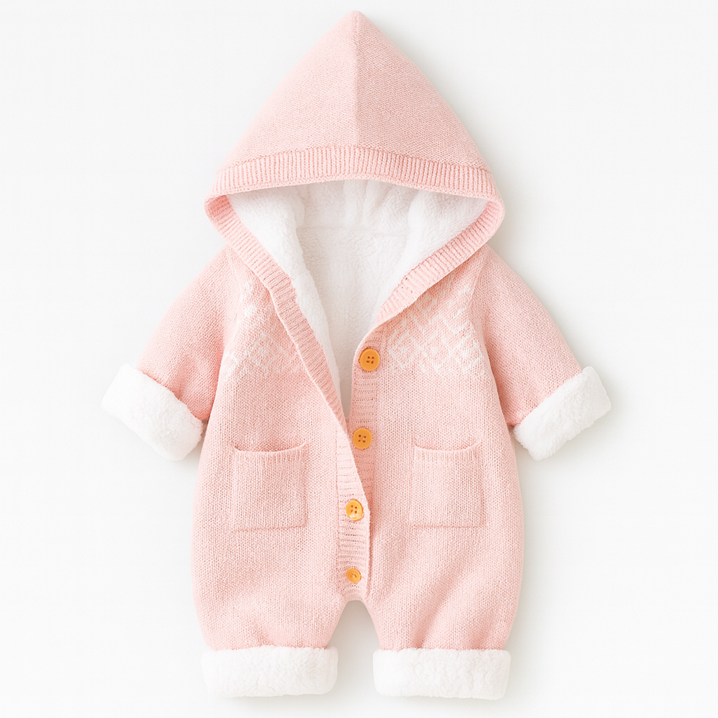 Lira Pink Knit Hooded Baby Suit