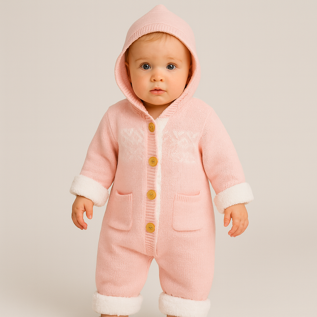 Lira Pink Knit Hooded Baby Suit