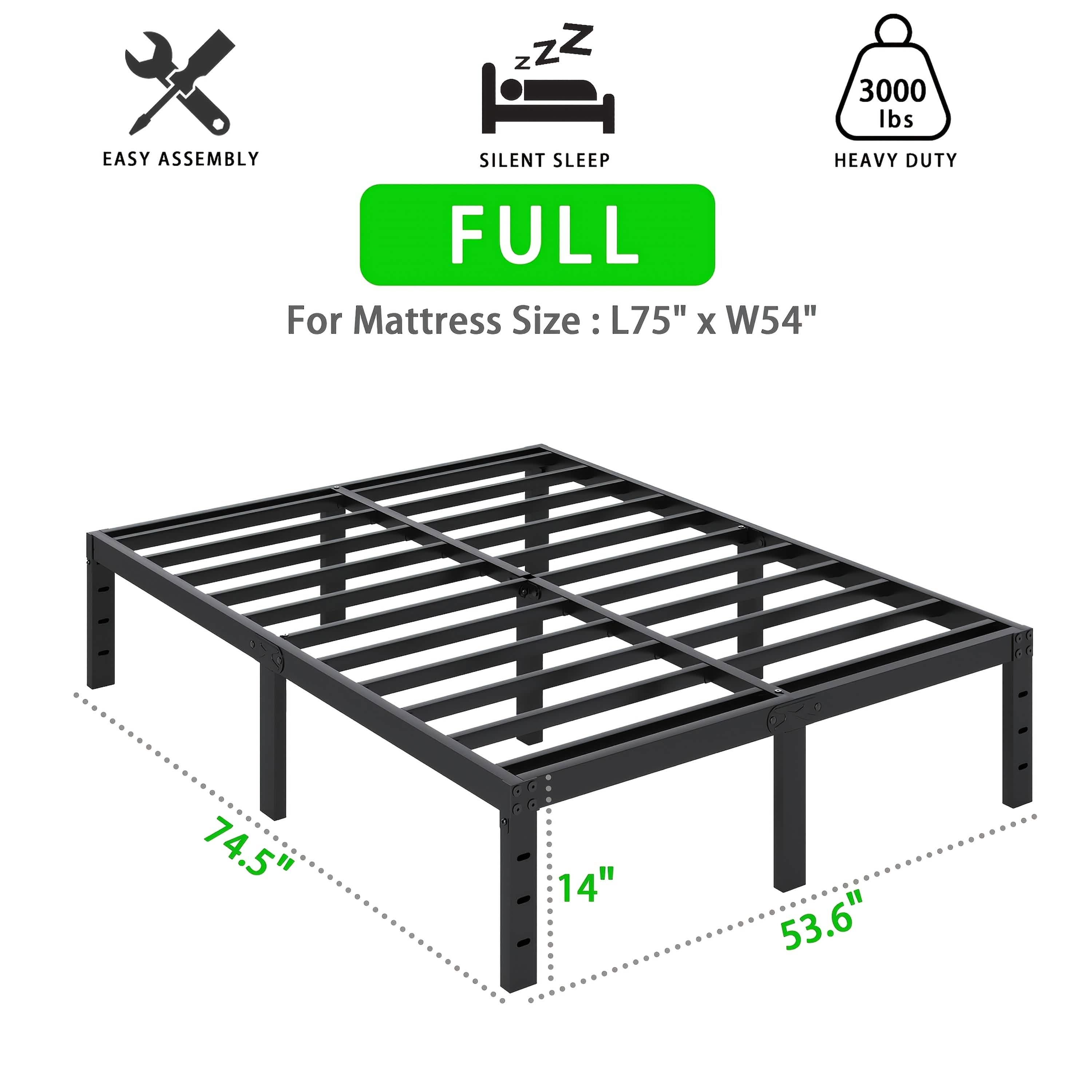 Heavy Duty Metal Bed Frame Platform Mattress Foundation No Box Spring Black