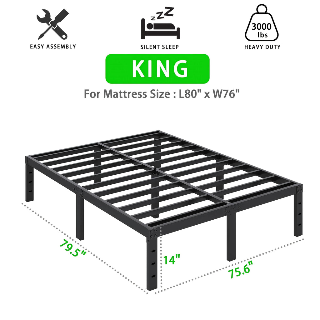 Heavy Duty Metal Bed Frame Platform Mattress Foundation No Box Spring Black