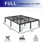 Heavy Duty Metal Bed Frame Platform Mattress Foundation No Box Spring Black
