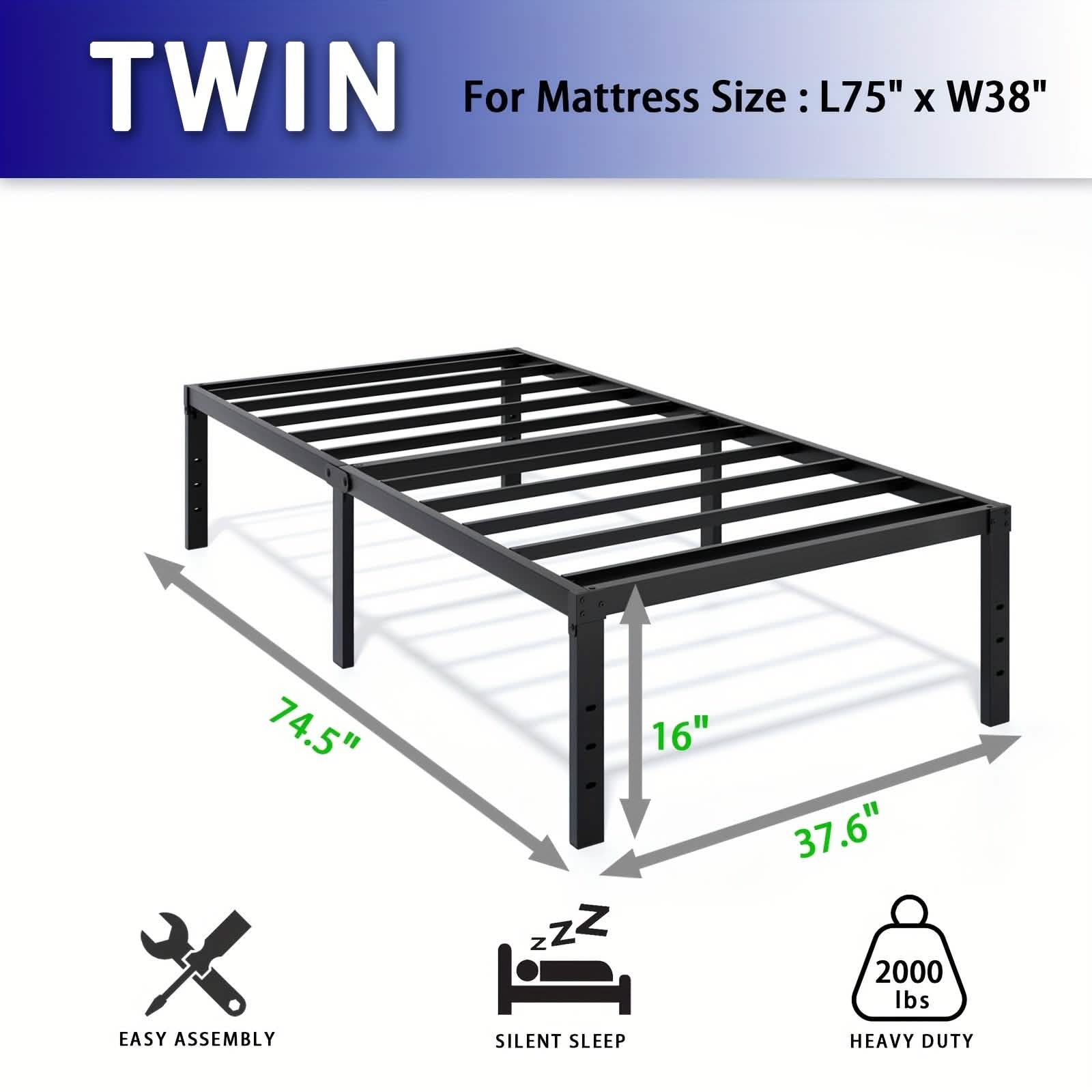 Heavy Duty Metal Bed Frame Platform Mattress Foundation No Box Spring Black