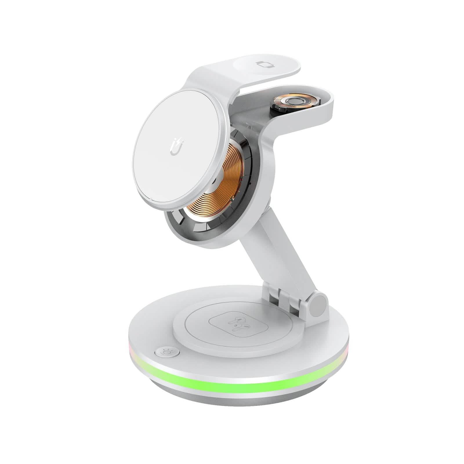 Foldable 4-in-1 Magnetic Wireless Charging Station with 7-Color Night Light for iPhone, Apple Watch & AirPods