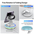 Foldable 4-in-1 Magnetic Wireless Charging Station with 7-Color Night Light for iPhone, Apple Watch & AirPods