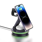 Foldable 4-in-1 Magnetic Wireless Charging Station with 7-Color Night Light for iPhone, Apple Watch & AirPods