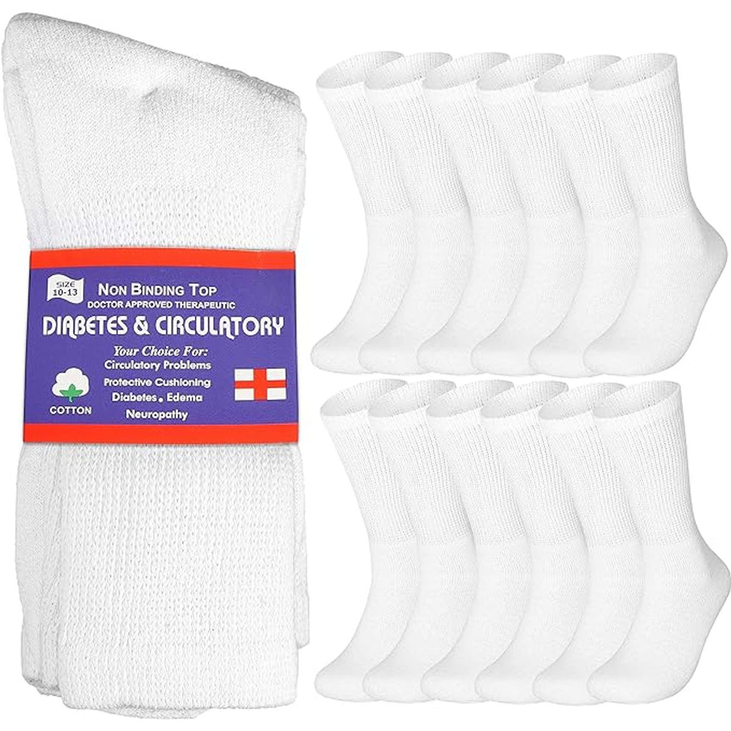 Cotton Non-Binding Diabetic & Circulatory Crew Socks (12-Pair)