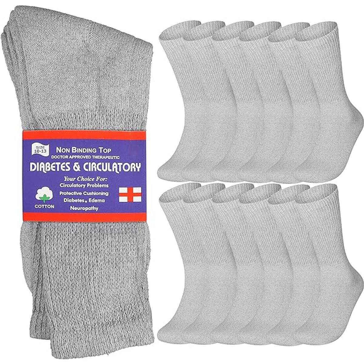 Cotton Non-Binding Diabetic & Circulatory Crew Socks (12-Pair)