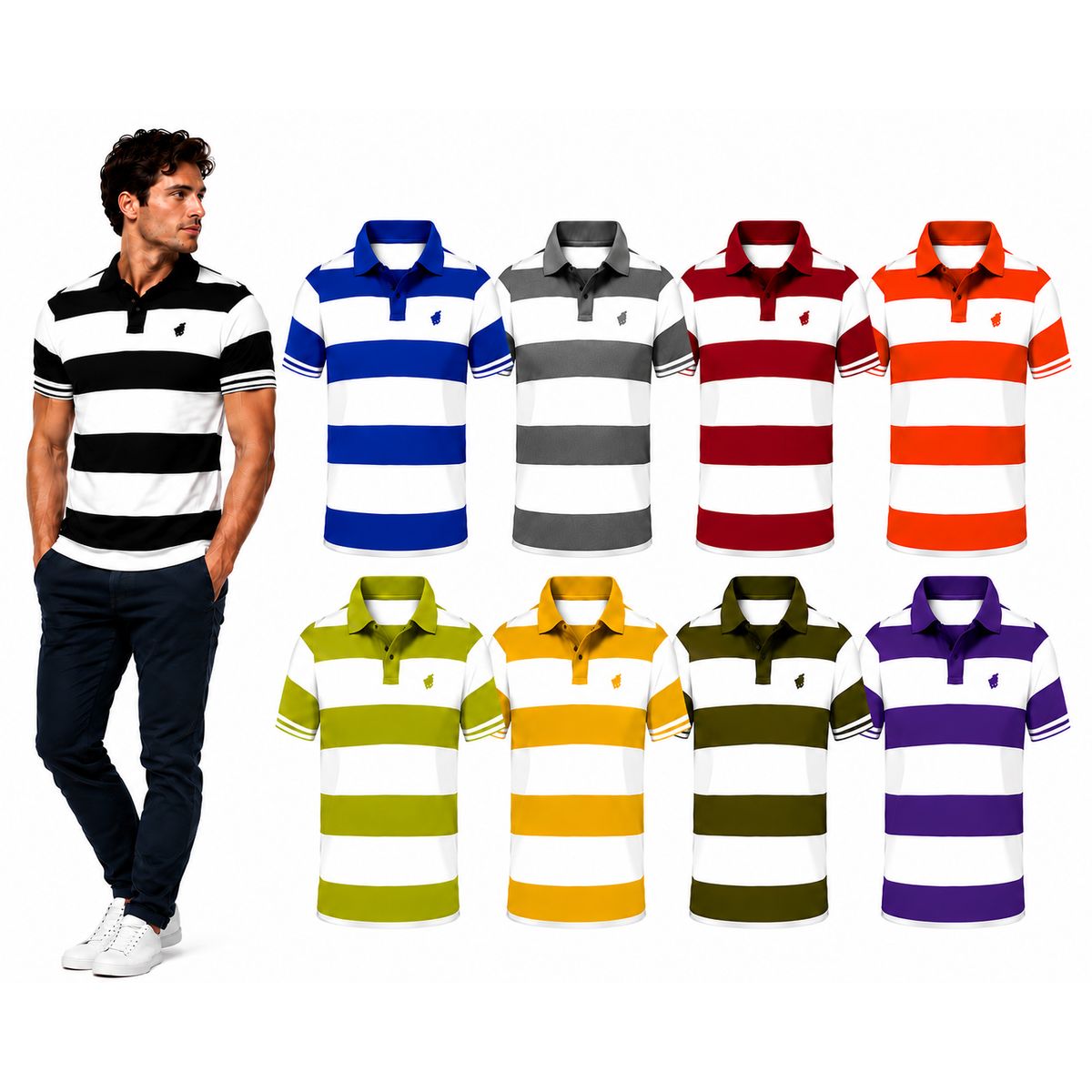 Men's Striped Short Sleeve Polo Shirt (4-Pack)