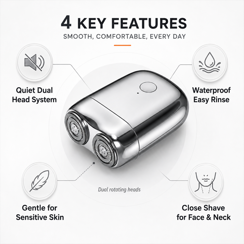 Waterproof Electric Shaver Quiet Design Dual Blade System