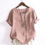 Women's Tops Casual Short Sleeve Button Front Round Neck Shirt