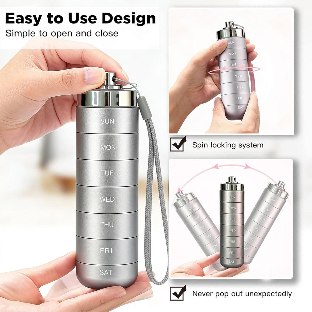Portable Metal Pill Organizer – 7-Day Medicine, Vitamin & Supplement Holder