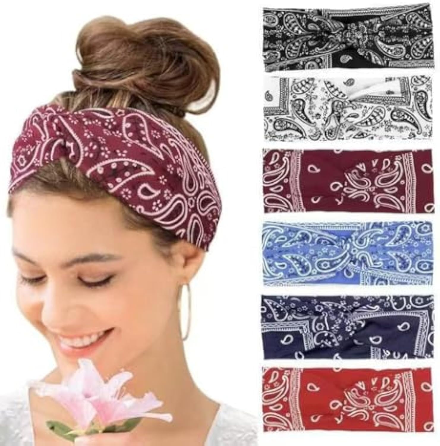 Printed Cross Yoga Headband, Print Hair Band Wide Elastic Hair Band, Twist Knot Headbands
