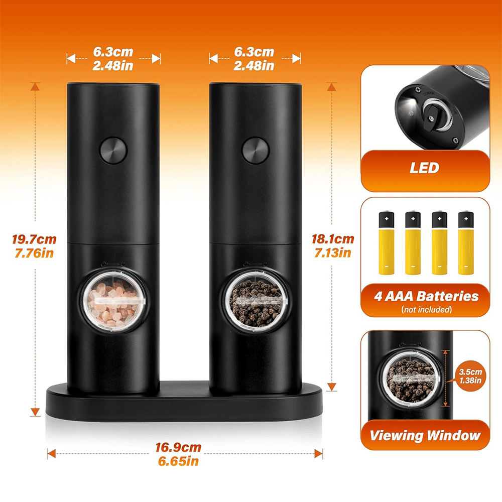 Electric Salt & Pepper Grinder Set – 2 Pack Automatic Spice Mills