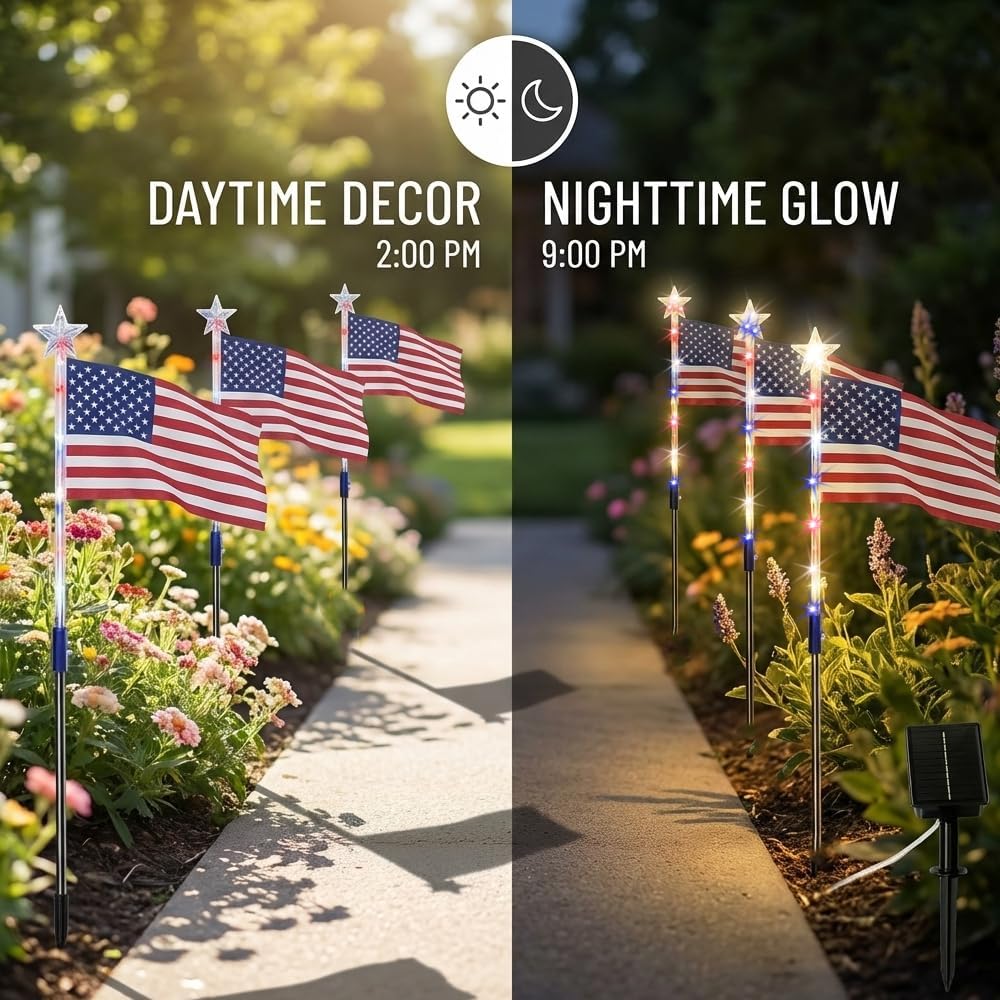 Solar-Powered American Flag Path Lights, 8-pack – Celebrating The 250th Anniversary Of American Independence
