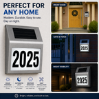 Solar LED Address Sign – Stainless Steel House Number Light with White LEDs, Waterproof, Customizable Numbers & Letters, Auto On/Off, 7.86 x 7.07 Inches