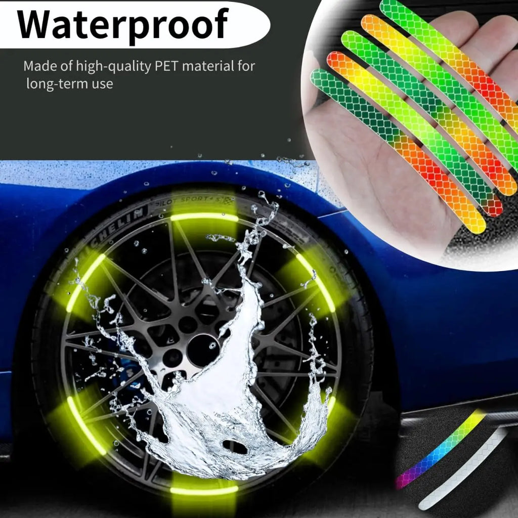 20PCS Wheel Adhesive Strips Stickers, Night Reflective Safety Decoration Strip for Car, Motocycle, Bicycle, Car Wheel Hub Reflective Sticker, Reflective Tape for Enhancing Car Wheel Safety