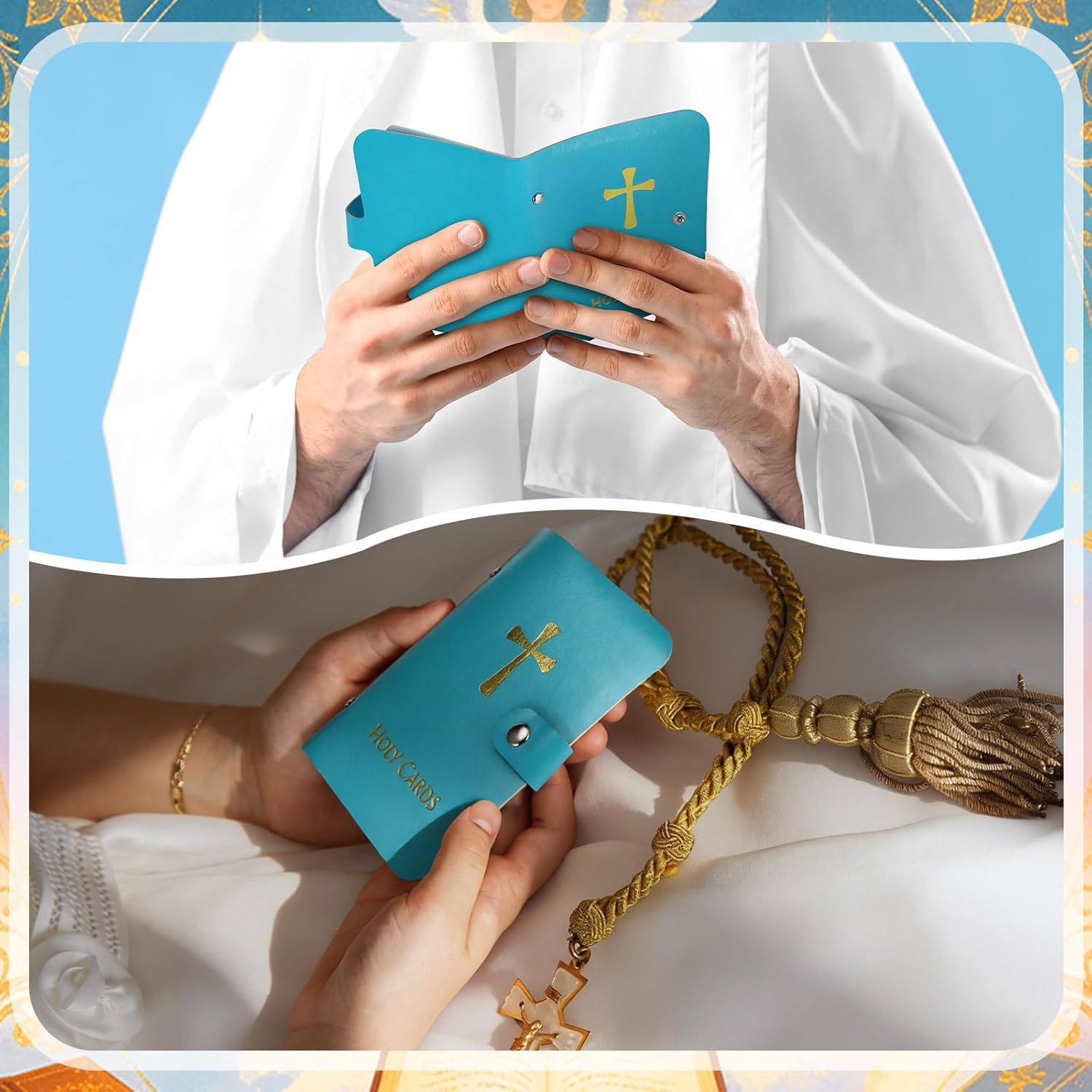 Catholic Faux Leather Holy Card Holder – Pocket Prayer Card Organizer with Snap Closure