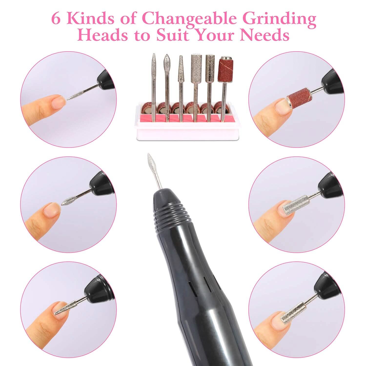 Acrylic Nail Drill Machine 20000RPM with 6 Bits Cuticle Grinder Kit